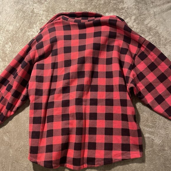 Victoria Secret PINK Shirt M Black Red Checkered Buffalo Plaid Fleece Oversized - Picture 3 of 8